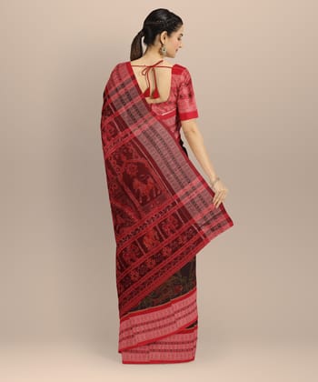 Red coffee Brown Cotton Handloom Sambalpuri Saree