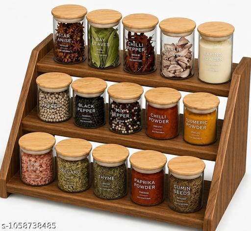 Multipurpose Masala Stand 3 Tier Wooden Spice Rack Organizer