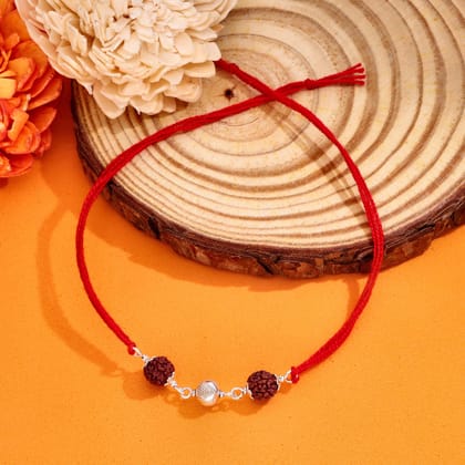 Pure Bond Rakhi – Rudraksha & Silver Minimalist Design-None / Silver