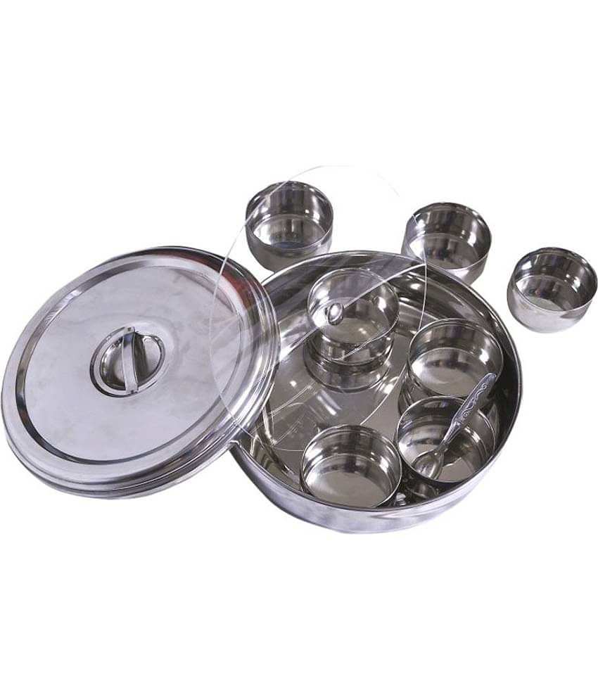 Dynore Small Ring Shaped Spice Box With Plastic Middle Partition Plate And Clip To Hold The Lid To Open