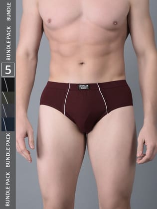 Men's Assorted Pack of 5 Combed Cotton Solid Brief With Anti-Microbial Odour Control