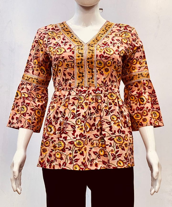 Multicolor handblock printed cotton top