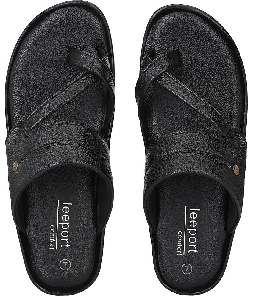 Leeport - Black Men's Leather Slipper