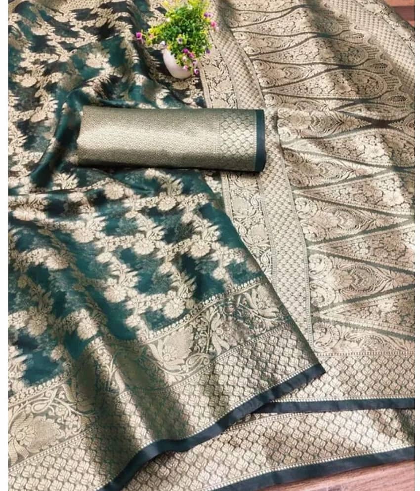 Gullak Organza Embellished Saree With Unstitched Blouse Piece ( Green )