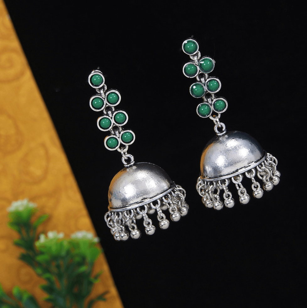 Silver Plated Multi Coloured Long Jhumki Earring- AER 3557