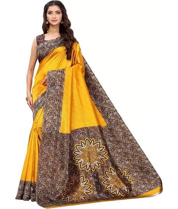 Vkaran Cotton Silk Applique Saree Without Blouse Piece ( Yellow )