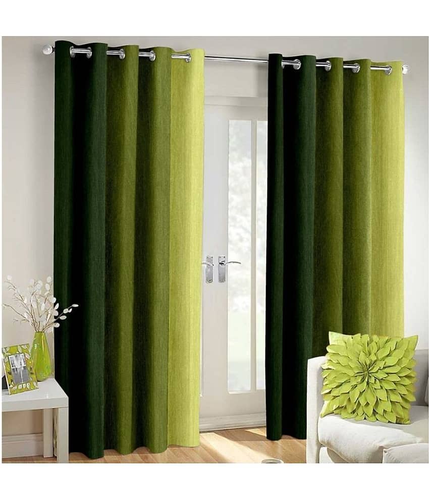 Homefab India Floral Blackout Eyelet Door Curtain 7ft (Pack of 2) - Green