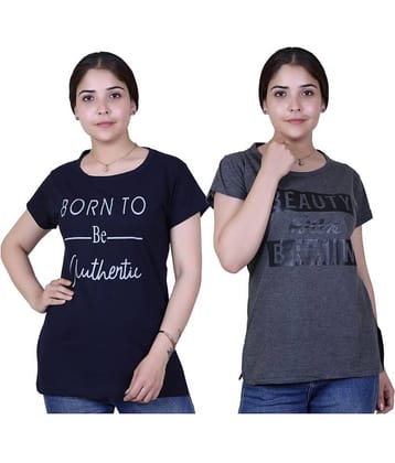 Varenyam Women Cotton Regular Fit Round Neck T-Shirt ( Navy )