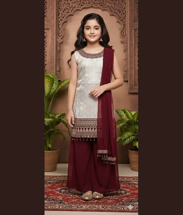 Aarika Girls Silk Kurti with Palazzo ( Pack of 1 , Cream )