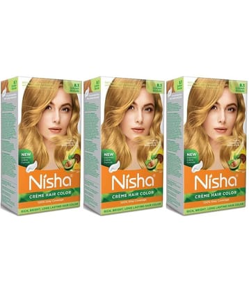 Nisha Creme Hair Color 8.1 Golden Blonde 120g Pack of 3, Permanent Hair Colour for Women & Men, Long Lasting Hair Color