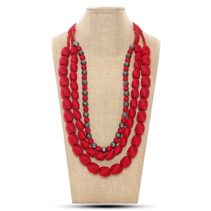 3 layer fabric beaded necklace in silk