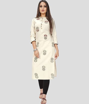 Rajnandini - Beige Cotton Women's Straight Kurti ( Pack of 1 )