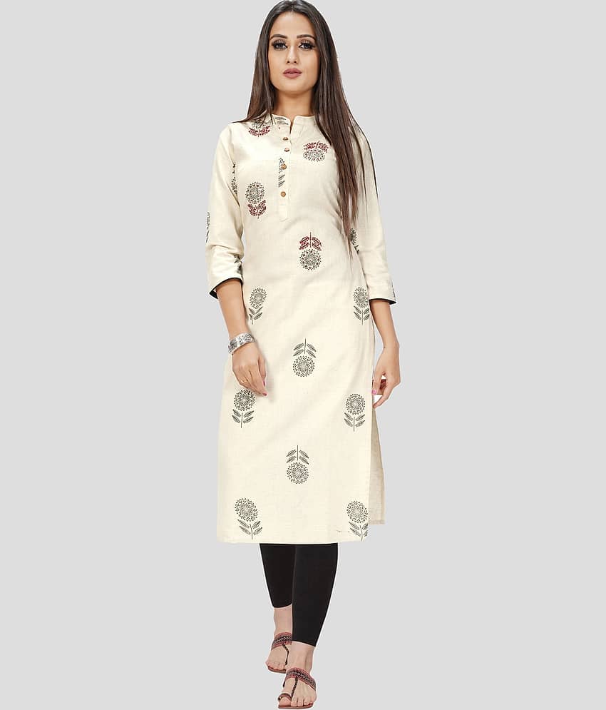 Rajnandini - Beige Cotton Women's Straight Kurti ( Pack of 1 )