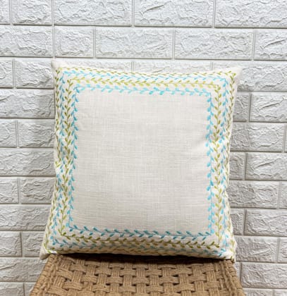 Indihomecraft Mustard Border Cushion Cover Hand Embroidery Inspired Decorative Boho Cushion Cover for Sofa Couch Swing Chair Living Room & Bedroom 18 x 18 Inches, Pack of 1