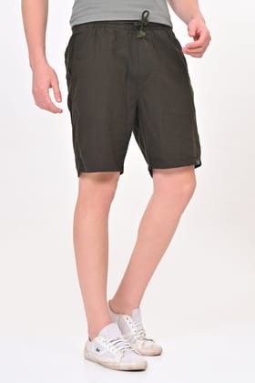Impel - Cotton Linen Shorts - Olive-S-30 / OLIVE