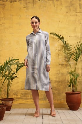 Celeste Striped Shirt-Dress (Blue)-XS