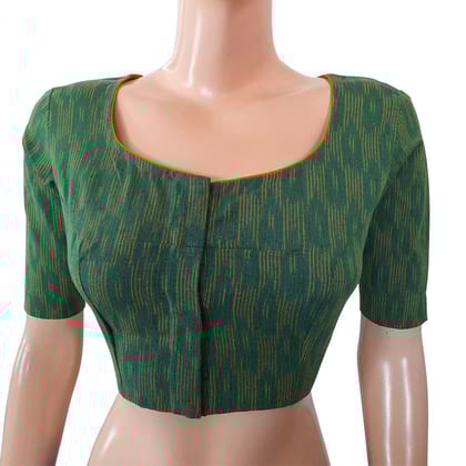 Ikat Cotton Round neck Blouse, Green, BI1153-S