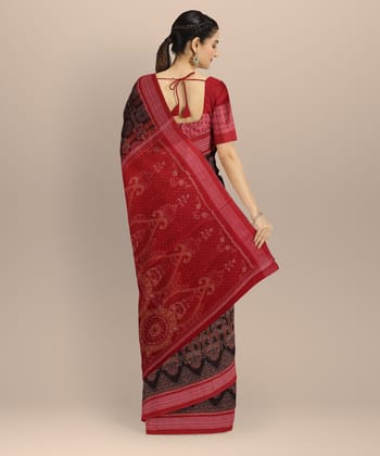 Red coffee Brown Cotton Handloom Sambalpuri Saree