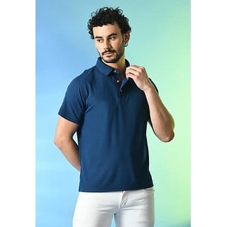 PrintCultr Solid Men Polo Neck Polyester Dark Blue T-Shirt