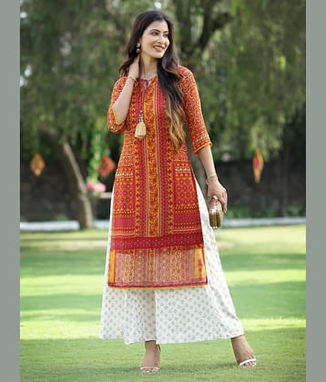 Juniper - Mustard Chiffon Women's Straight Kurti ( Pack of 1 )