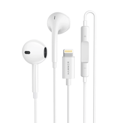 Hammer Nova 4 Lightning Earphones with Mic, Ergonomic Half In-Ear Wired Earphones for iPhones - White Hammer Nova 4 Lightning Earphones with Mic, Ergonomic Half In-Ear Wired Earphones for iPhones - White - White