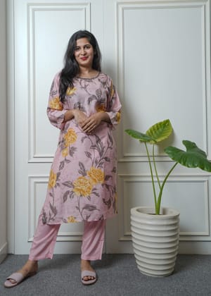 Muslin printed kurta and pant set-XL