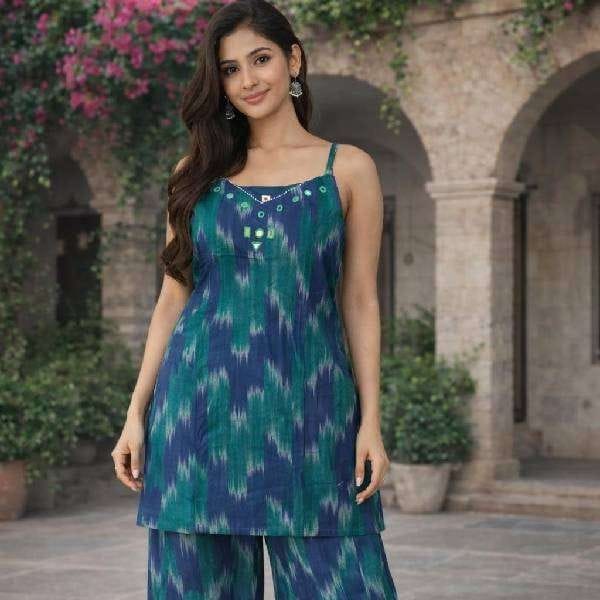 Premium South Cotton Teal Blue Casual Coord Set