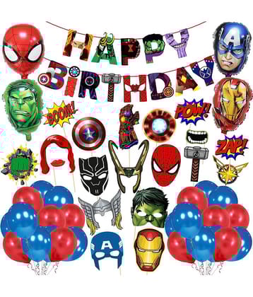 Zyozi  Birthday Party Supplies - super hero Birthday Party Decoration Happy Birthday Banner, super hero Aluminum Balloon,Photo Bbooth and Metalic Balloon for super hero Themem Party Supplies(Pack of 49)