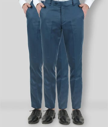 VEI SASTRE - Blue Polycotton Slim - Fit Men's Formal Pants ( Pack of 2 )