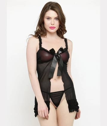 Celosia Net Baby Doll Dresses With Panty - Black Single