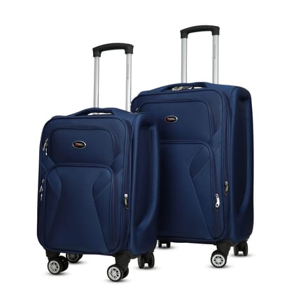 AMERICAN TRAVELLER Touris Bite 2-Piece Softside Trolley Luggage Set, 360 Spinner Wheels, Telescopic Handle, Front Pockets, Twill Fabric, Black, Navy Blue, Brown (2,NBLUE, S,M)