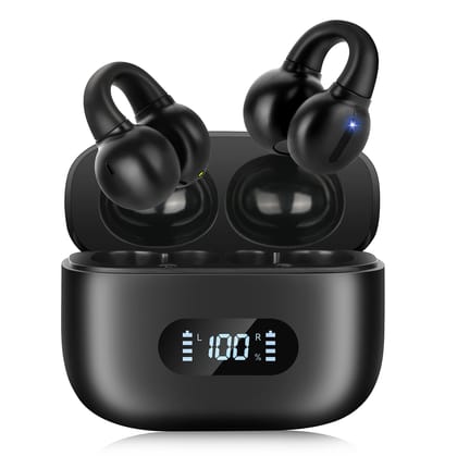 Wireless Ear Clip Bone Conduction Headphones Bluetooth, 2023 New Sport Bone Conduction Earbuds, Bluetooth 5.3 Bone Conduction Head Set, Waterproof Sport Running Earring Earphone (Jet Dark)