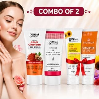 (Combo of 2) Globus Kesar Chandan Face Cream Twin Pack (2 x 50g) & Morfair SPF 50 Sunscreen 50g with Globus Hydra Gel Sunscreen 100g