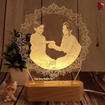 Personalized 3D Illusion Photo Lamp Rakhi Gift for Sister | Photo Frame for Rakshabandhan Gift, Rakhi Hamper, Rakhi Unique Return Gifts for Brother. (Rakhi 2)-Warm White