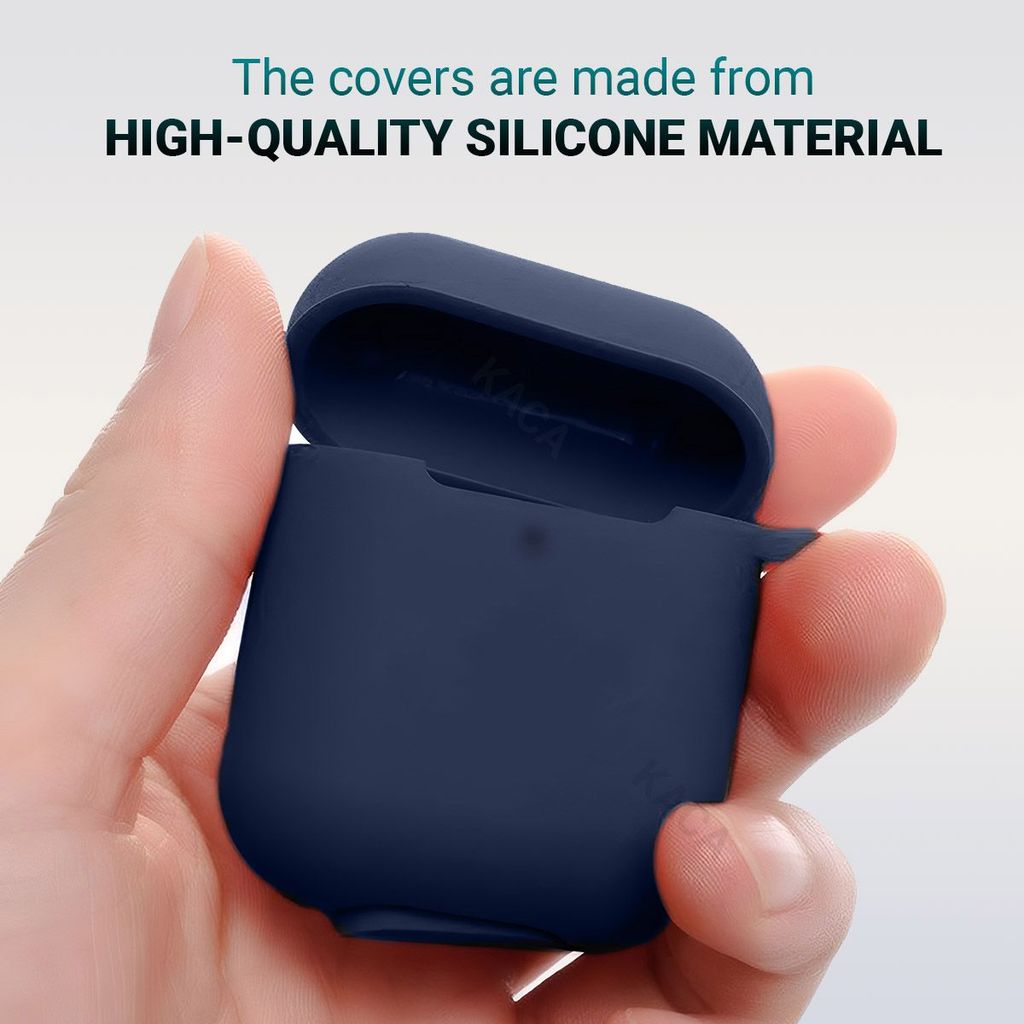 LIRAMARK Silicone Soft Case Cover with Buckle for AirPods 1 & 2, Apple airpods 1st and 2nd Generation case (Midnight Blue)
