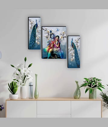 Saf radha krishna with couple peacock modern art MDF Painting Without Frame