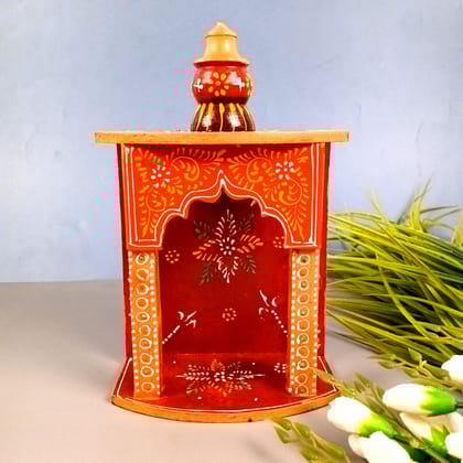 Pooja Mandir | Home Temple Wooden Wall Mounted | Hanging Puja Stand / Unit Small – For God, House, Puja Ghar, Office & Shop - 11 Inch-Design 1