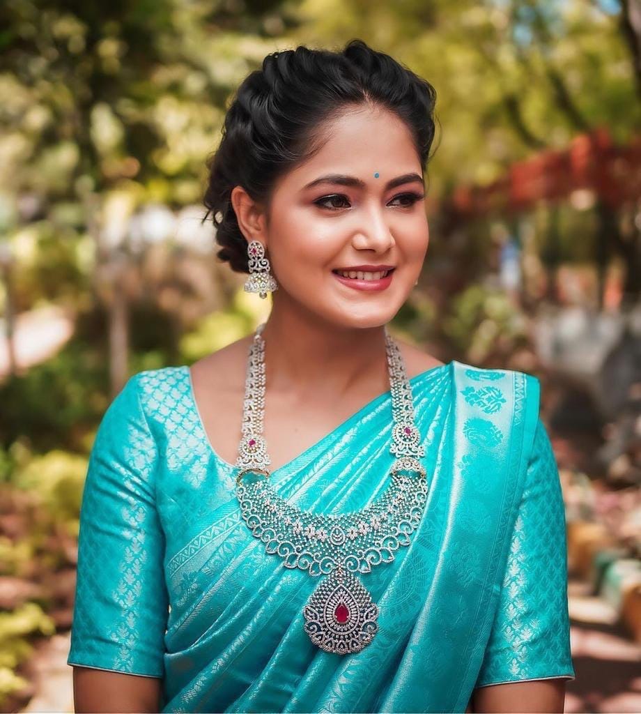 Light Blue Zari Woven Dharmavaram Jacquard Soft Silk Saree