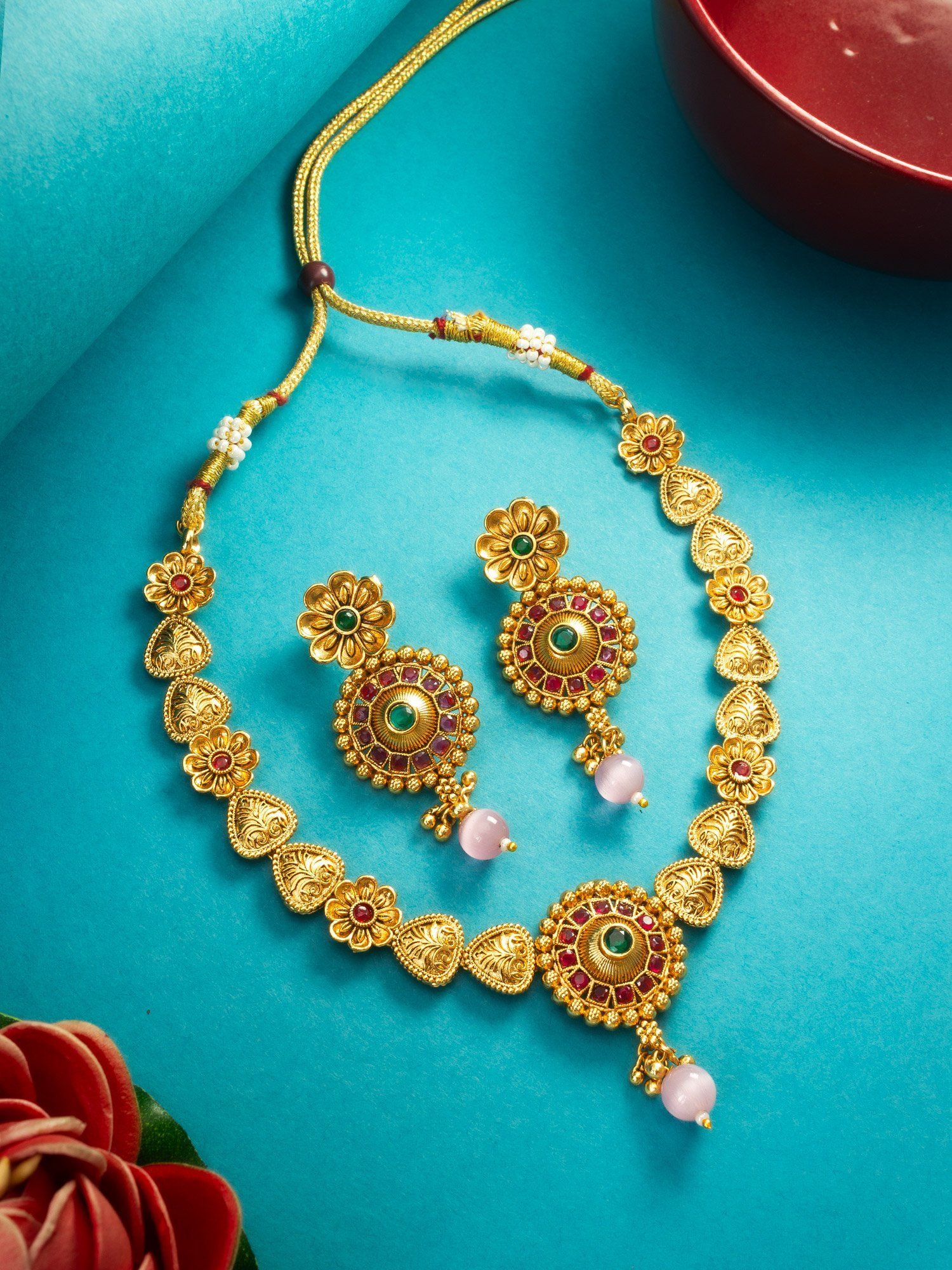 Morison Stunning Gold Necklace and Earrings Set  A True Reflection of Elegance