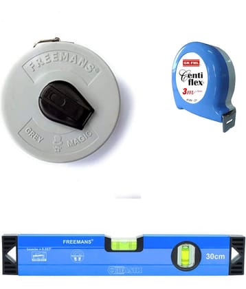 Freemans Grey Magic 7.5 Mtr Measuring Tape/Centi Flex 3 Mtr Measuring Tape/Spirt Level 30 cm.