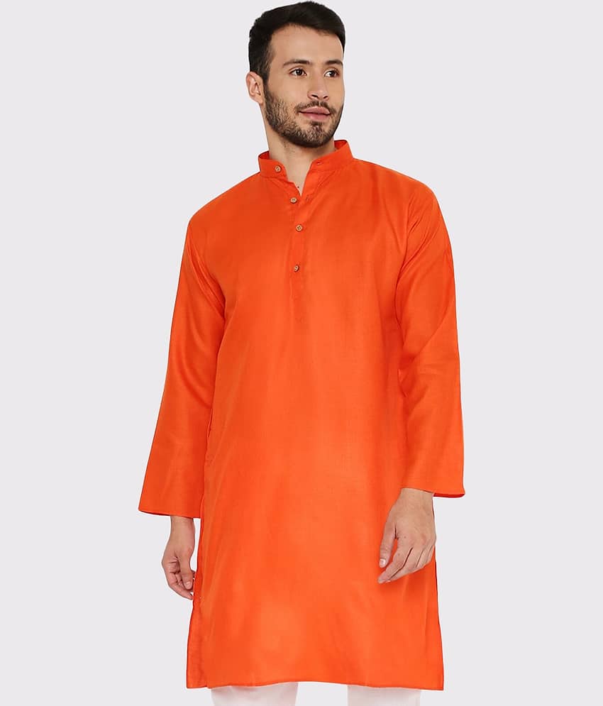Maharaja - Fluorescent Orange Cotton Men's Regular Kurta ( Pack of 1 )