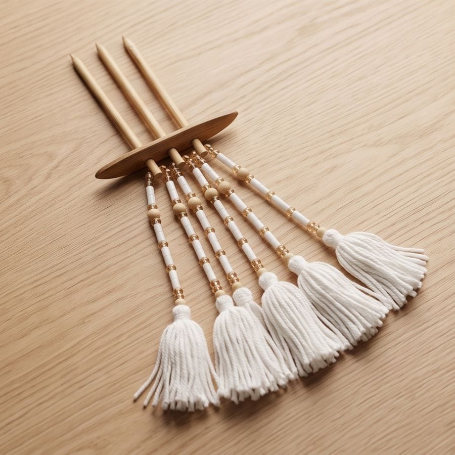 Ethnic Northeast Tribal Style Bamboo Hairpin Comb with Cotton Tassels