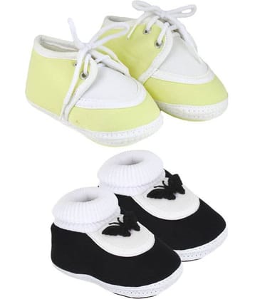 Neska Moda Pack Of 2 Baby Boys & Girls Black And Yellow Cotton Booties For 0 To 12 Months