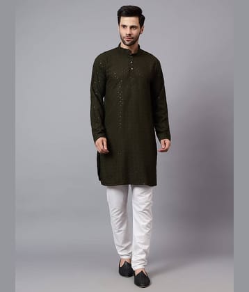 FIREFISH Green Sequin Regular Fit Men's Kurta Pyjama Set ( Pack of 1 )