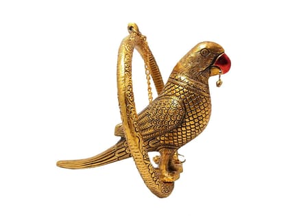 DreamKraft Metal Gold Plated Parrot in Ring Hanging For Home Decor