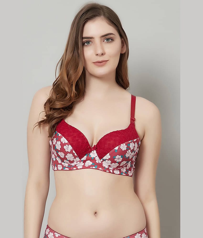 PrettyCat Polyester Lightly Padded Women's T-Shirt Bra ( Pink )