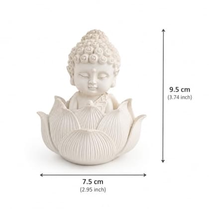 Idol with Lotus Flower Base for Home Decor | Polyresin Baby Buddha Statue | White Decorative Showpiece for Living