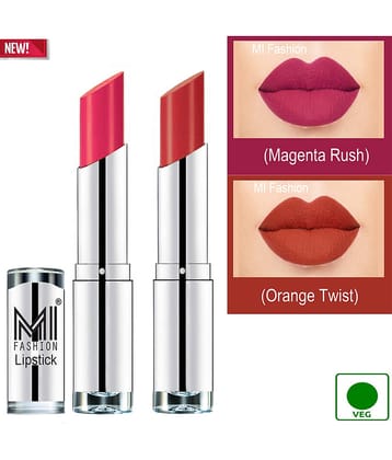 MI FASHION 100% Veg Soft Matte Long Stay Lipstick Combo Magenta,Orange Multi Pack of 2 7 g