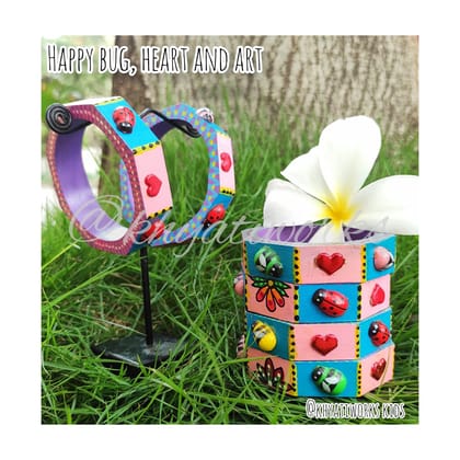 Happy Bug, Heart and Art ( Pink and Blue ) - Single Piece