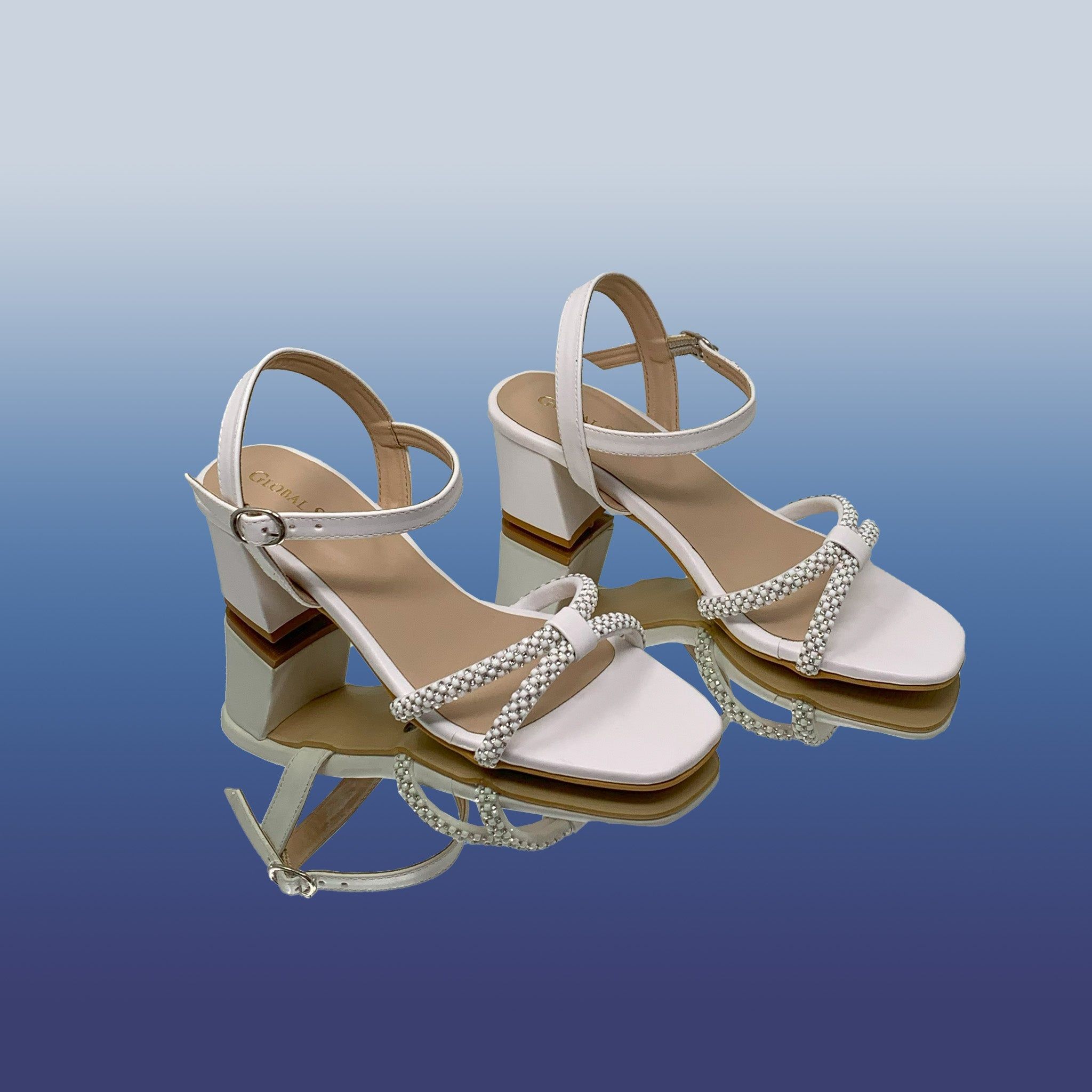 White Rhinestone Detailed Heels-White / 36